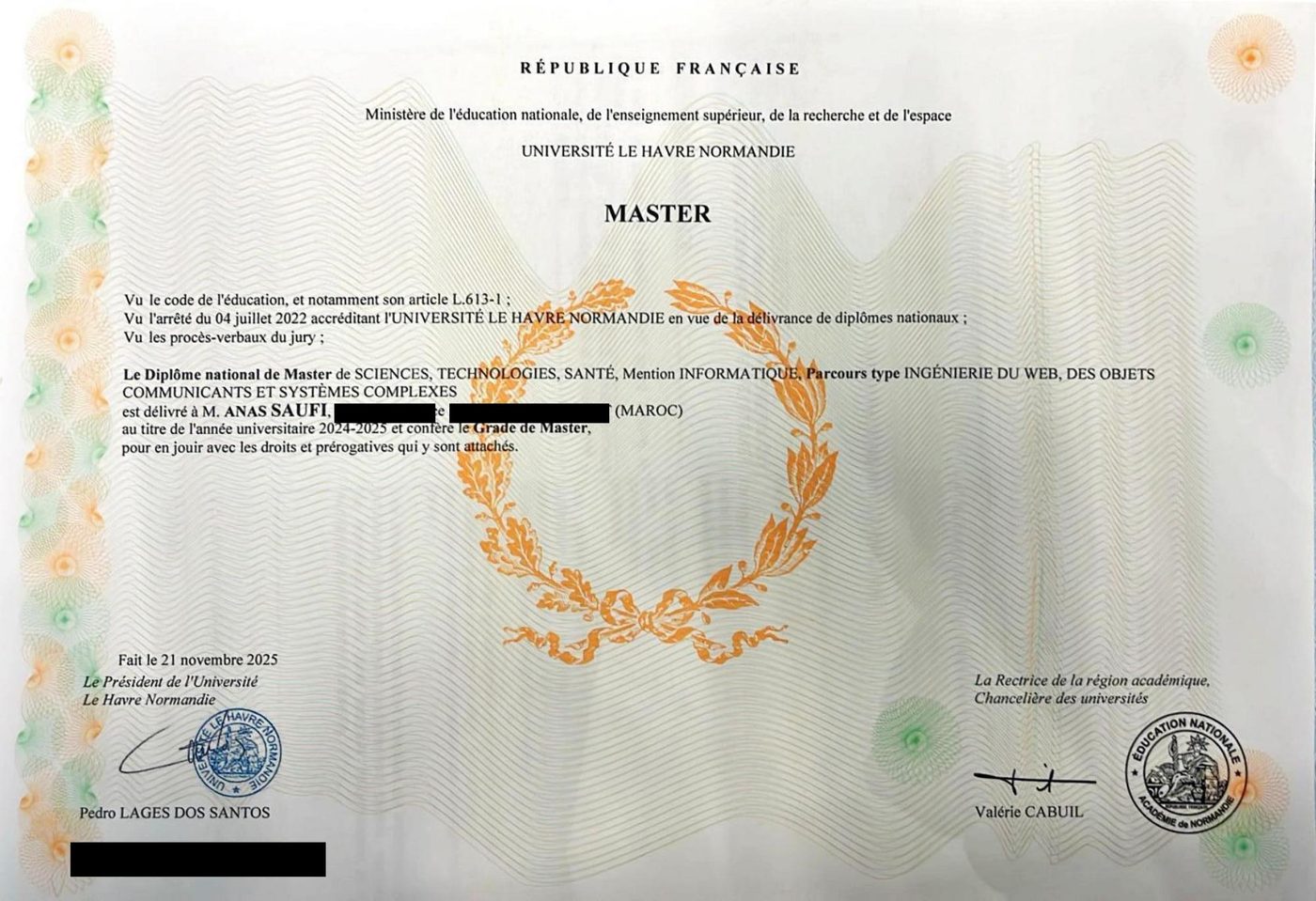 Master's diploma, Université Le Havre Normandie